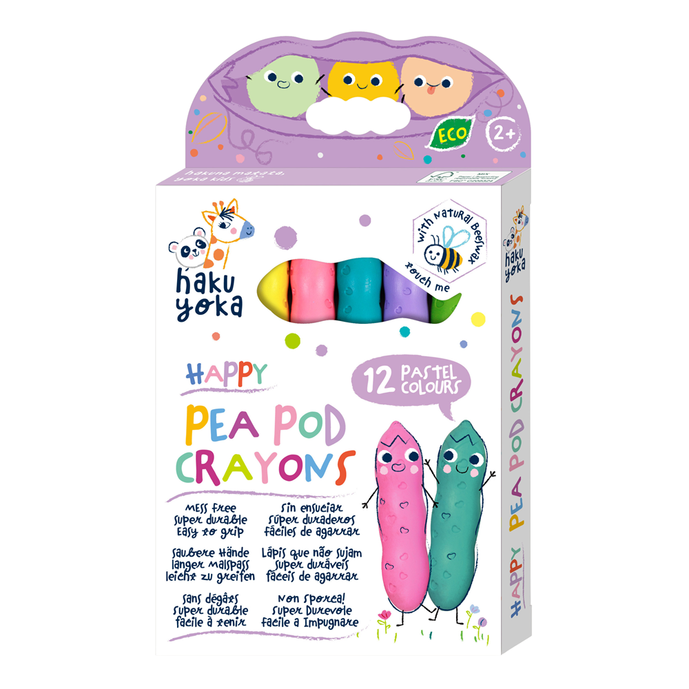 Haku Yoka - Happy Pea Pod Crayons - 12 Pastel Colours