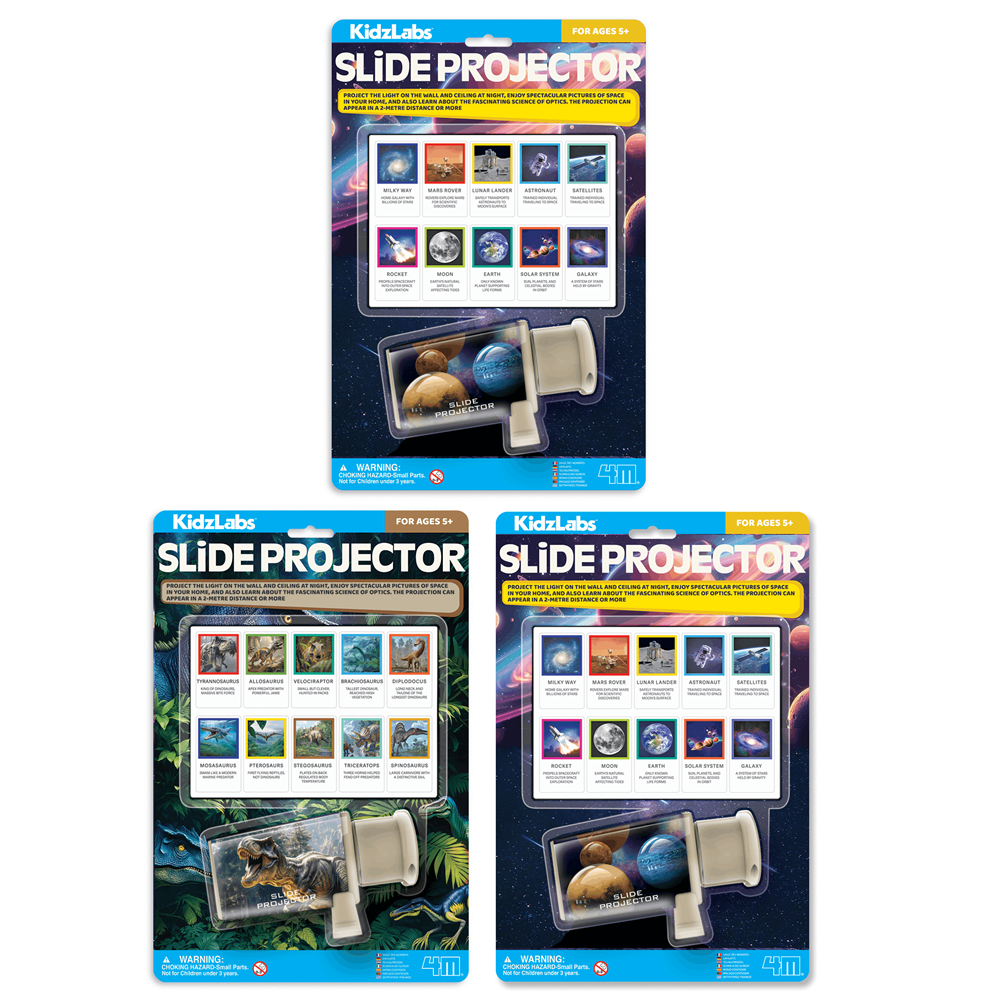 4M - KidzLabs - Slide Projector Assortment - Space, Dino & Wildlife