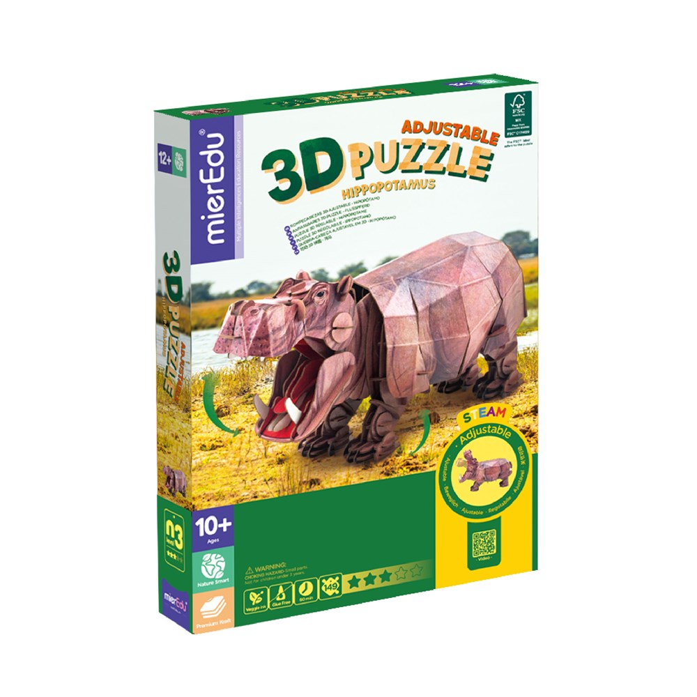 mierEdu - Adjustable 3D Puzzle - Hippopotamus Deluxe