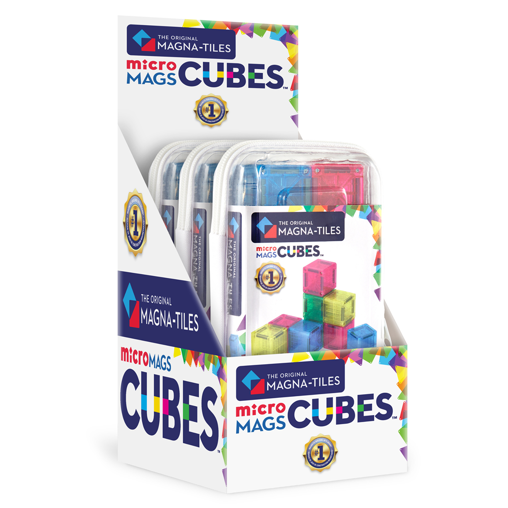 MAGNA-TILES - microMAGS Cubes Travel Set - 9 Piece Set - 3 Unit Counter Display