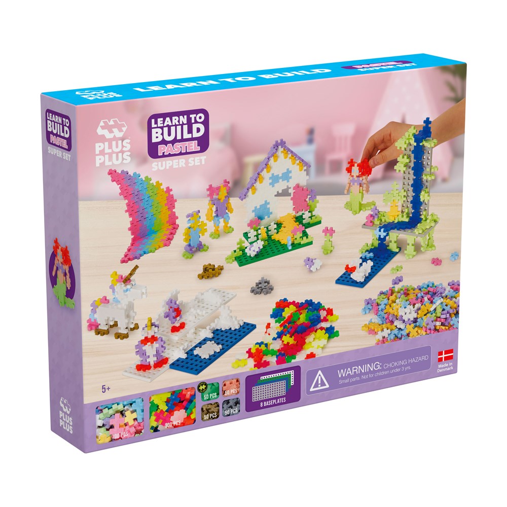 Plus-Plus Learn To Build Super Set 9603811 - 1200 Pezzi, Mattoncini Costruzione Multicolore, 2D E 3D, Made In Denmark