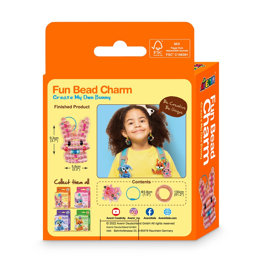 Avenir Fun Bead Charm Craft Kit - Create Your Own Bunny Charm With Glitter & Color-Changing Beads For Kids 6+